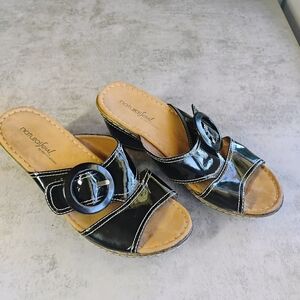 Natural Soul By Naturalizer Hartwell Black Comfort Wedge Sandals Cushion Size 8M